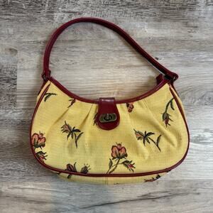 Floral Tapestry Shoulder Bag Yellow Red Trim 90s Y2K Mini Purse
